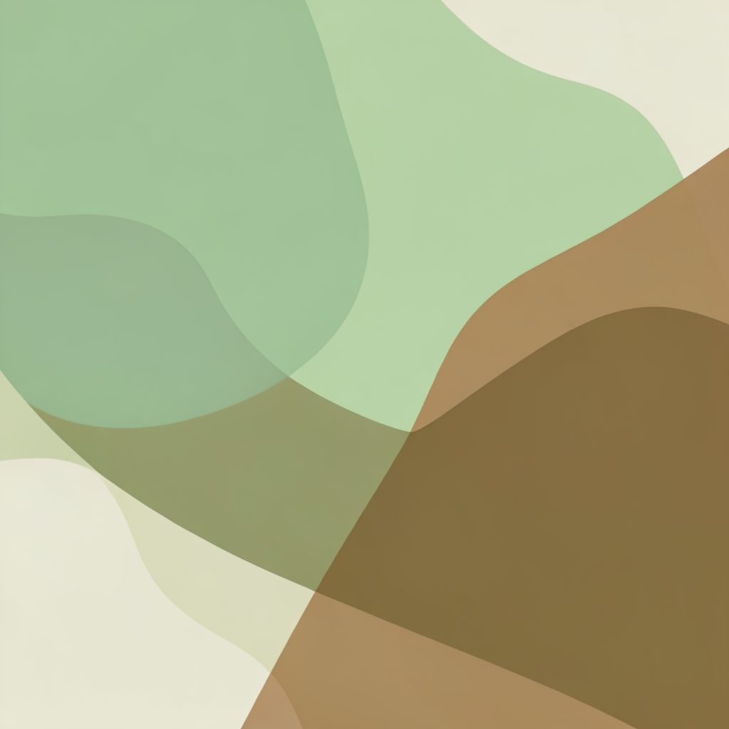 A warm abstract illustration in soft greens and earthy tones suggesting connection and community, with overlapping organic shapes